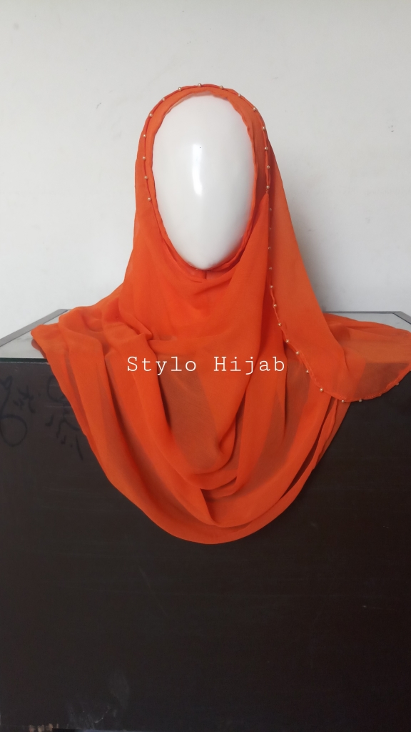 Orange Pinless Beaded Hijab