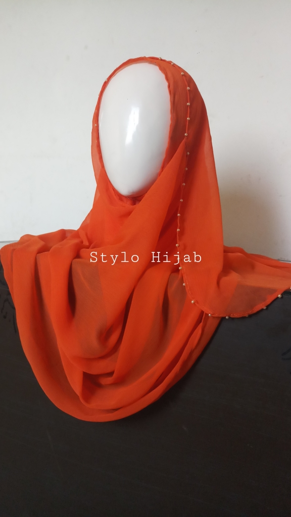 Orange Pinless Beaded Hijab - Image 2