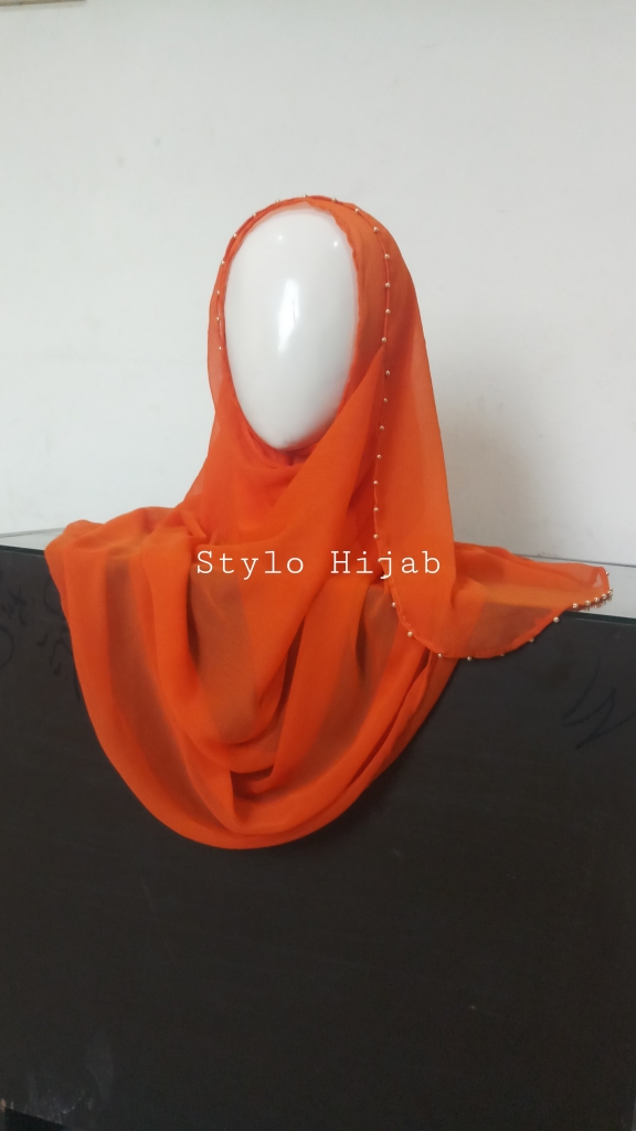 Orange Pinless Beaded Hijab - Image 4