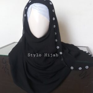 Black Mirrored Double Hole/Pinless Hijab