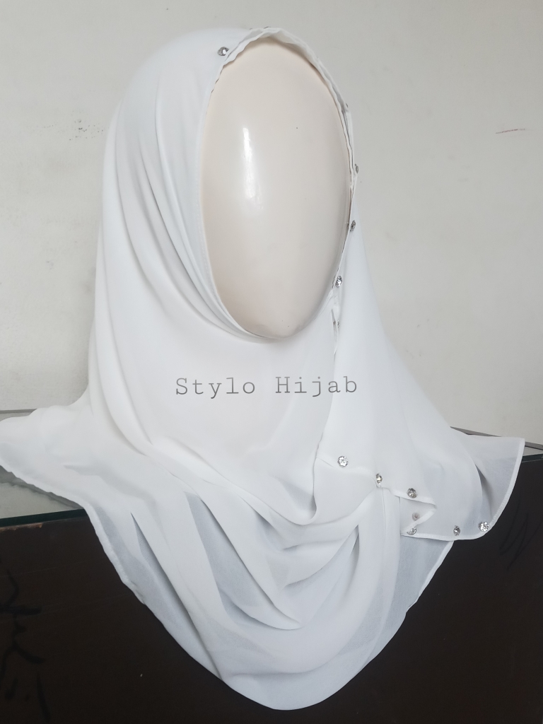 Kids White Mirrored Pinless Hijab