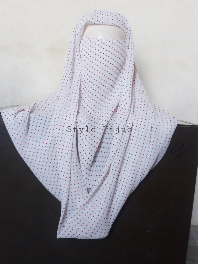 White Printed Misri Hijab - Image 2