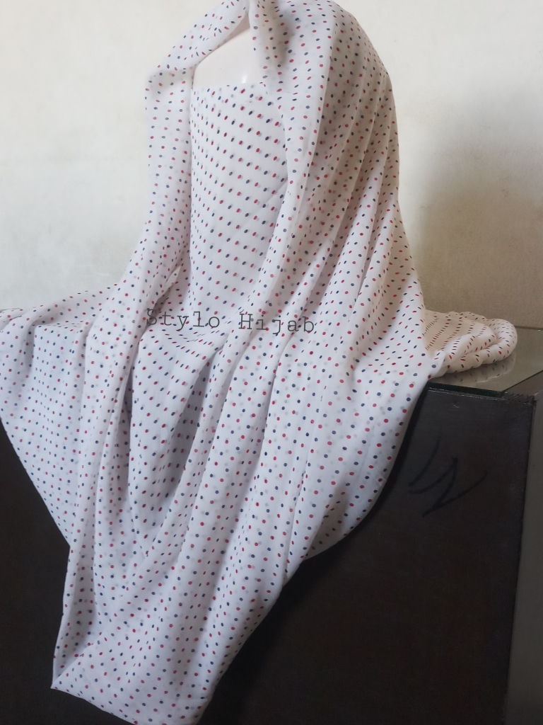 White Printed Misri Hijab - Image 3