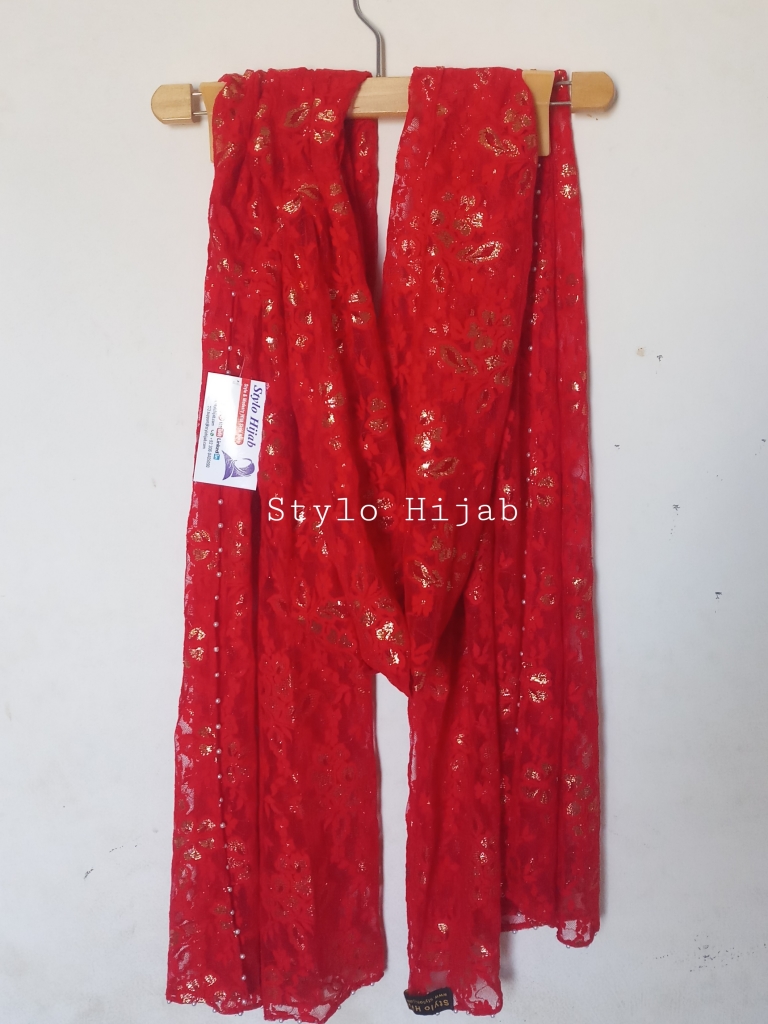 Red Fancy Beaded Hijab