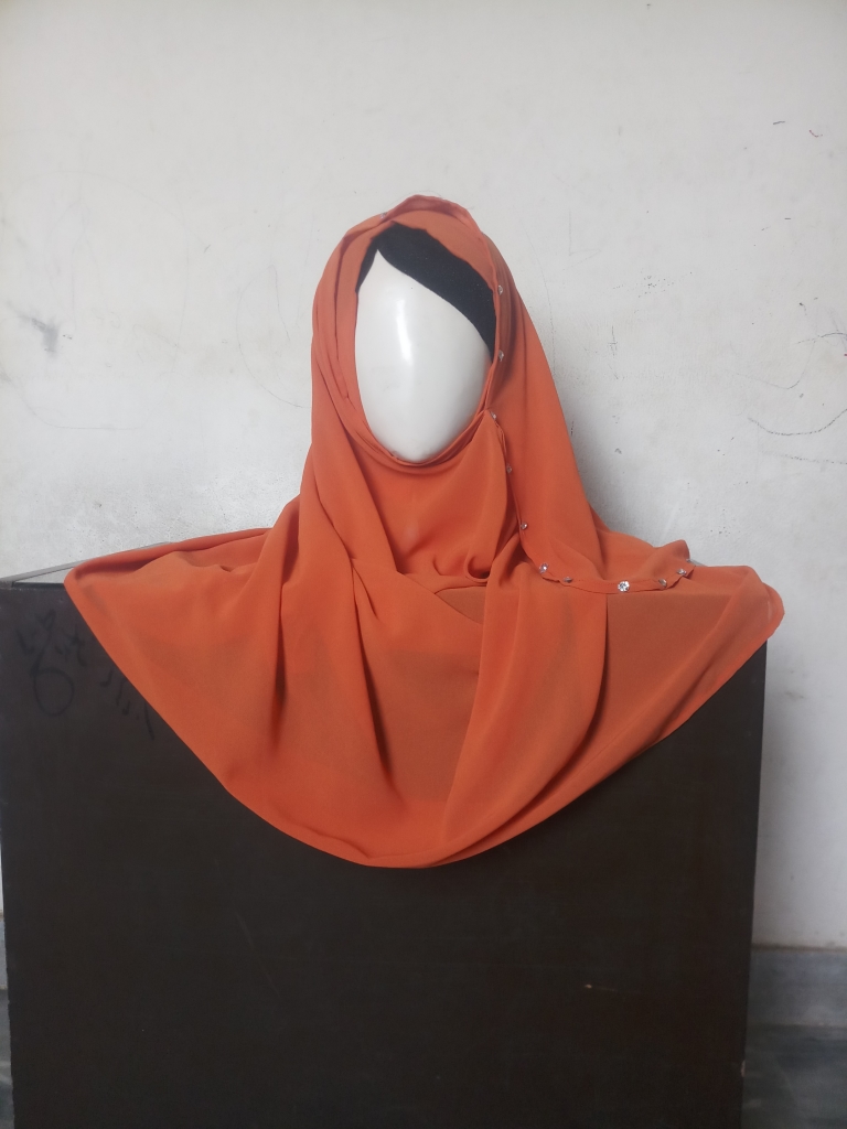 Orange Diamondize Double Loop Pinless Hijab