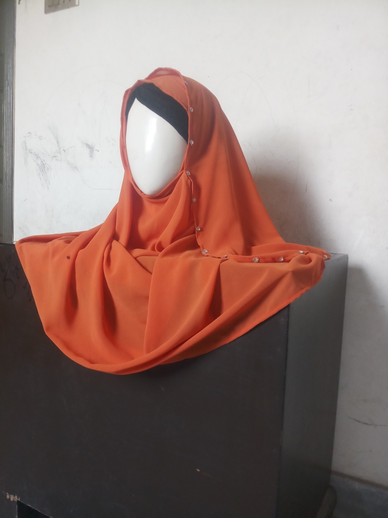 Orange Diamondize Double Loop Pinless Hijab - Image 2