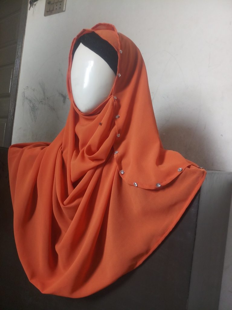 Orange Diamondize Double Loop Pinless Hijab - Image 3
