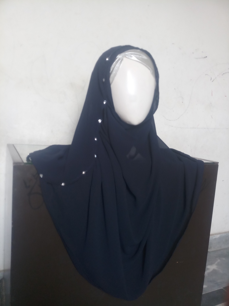Dark Blue Diamondize Double Loop Pinless Hijab - Image 2