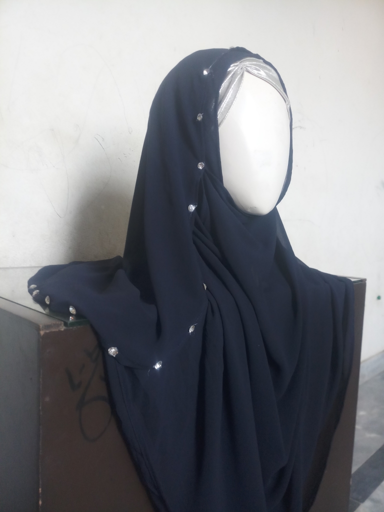 Dark Blue Diamondize Double Loop Pinless Hijab - Image 3