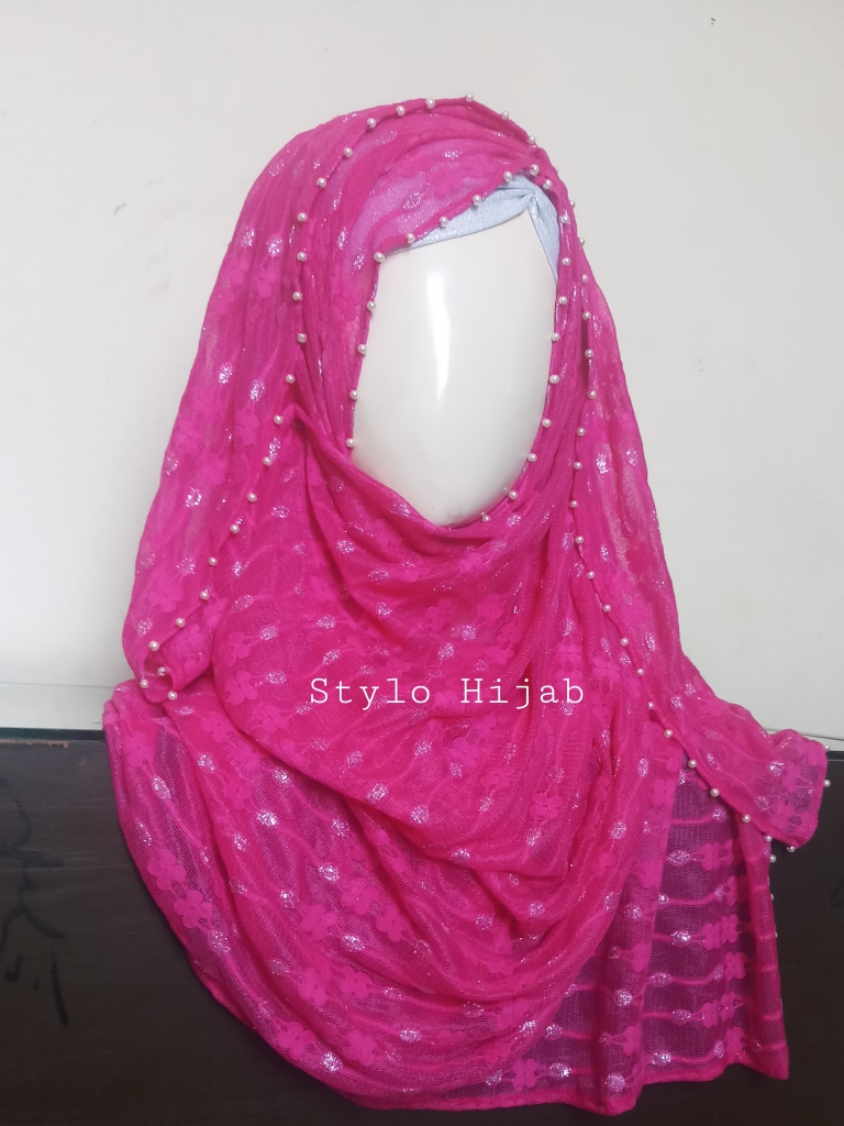 Pink Fancy Beaded Hijab - Image 2